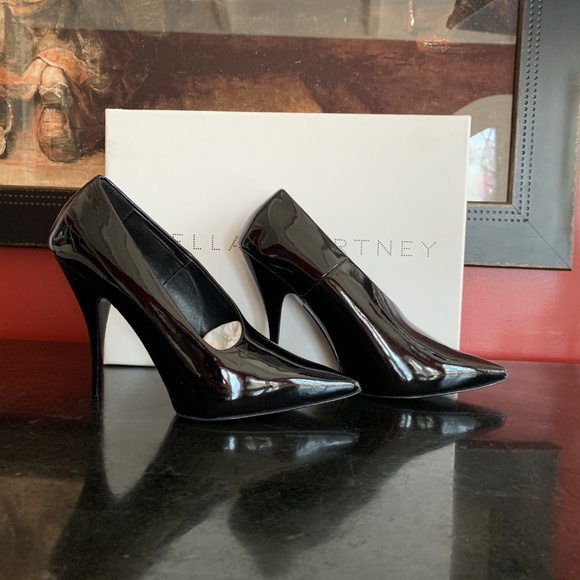 STELLA McCARTNEY Gloss Black Stiletto 5" Spike High Heels Glam NEW IN BOX! - Picture 2 of 16